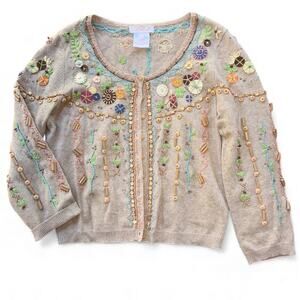 LaRok Vintage Beaded Cashmere Blend Cardigan size Large